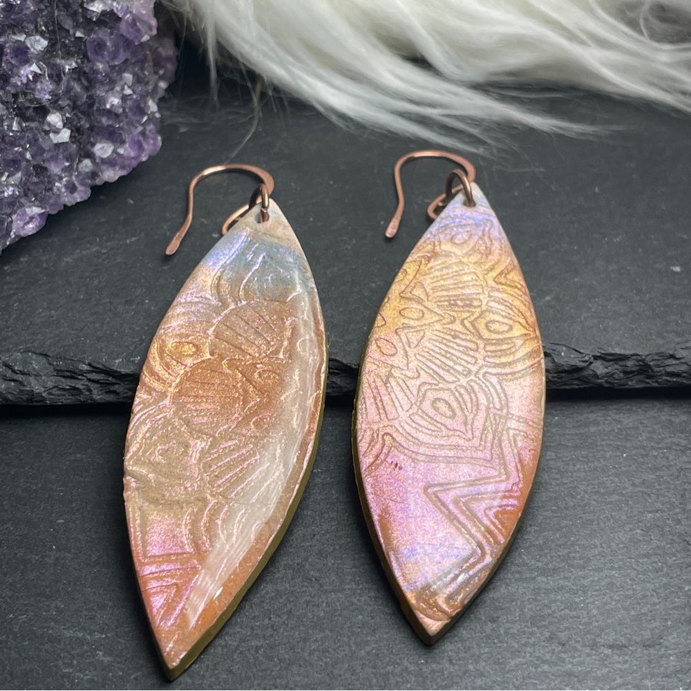 Tribal Painted Pink and Orange 
Surfboard Boho Earrings - Picture 6 of 16